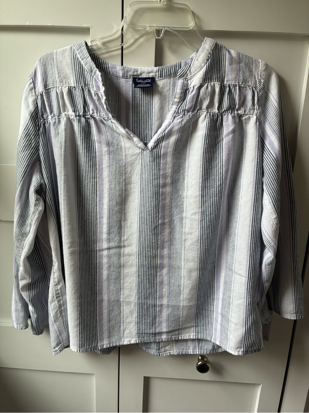 Splendid Striped V-Neck Linen Blend Tunic Top
